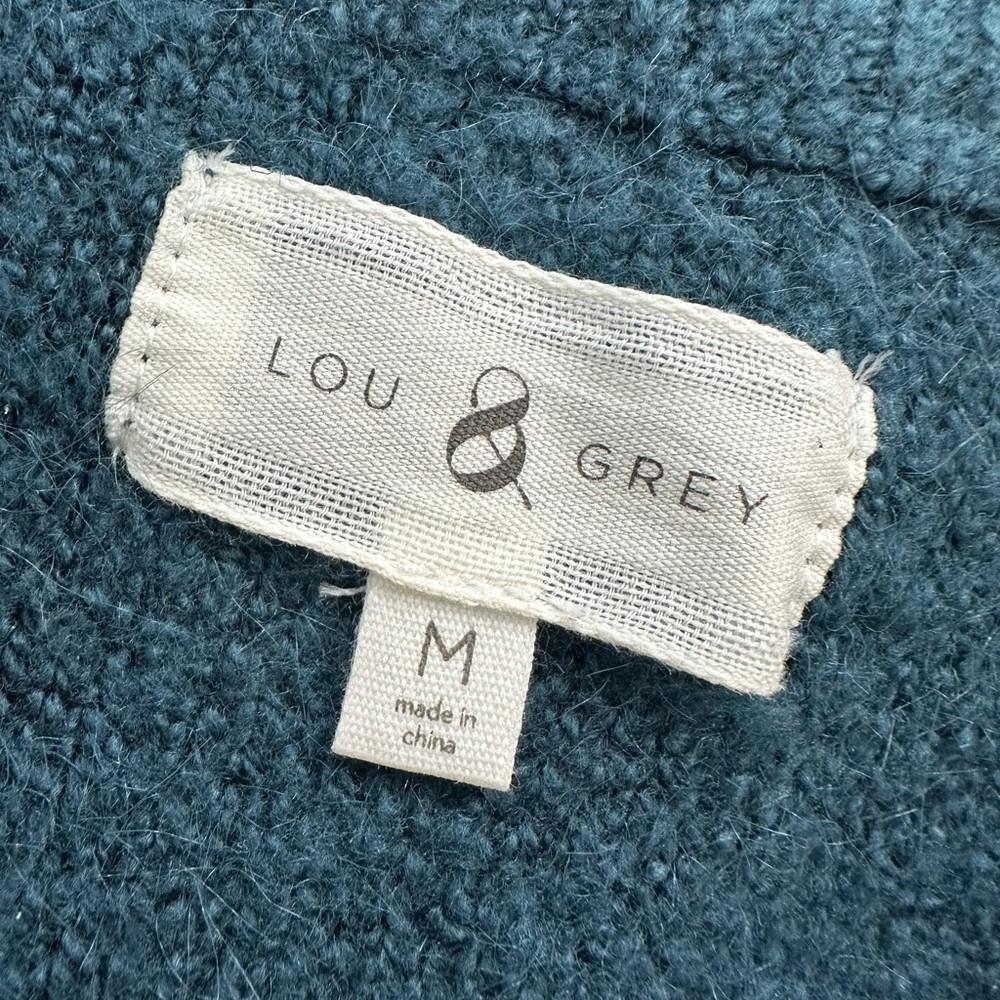 Lou & Grey Teal Fuzzy Eyelash Knit Sweater Soft Crew Neck Cozy Pullover M - Picture 4 of 8